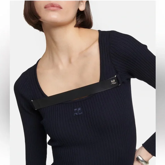 Courrèges blue dress with leather detailing, XS